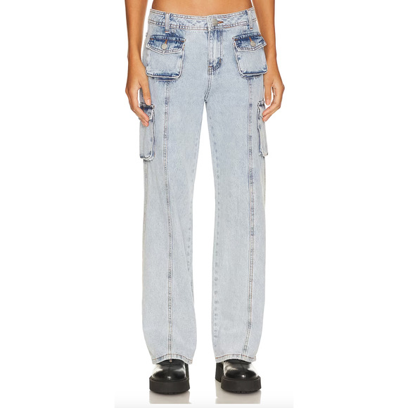 Superdown Cargo Jeans Size 27 Low Rise Baggy Straight Light Wash Carpenter $84 - Picture 1 of 7